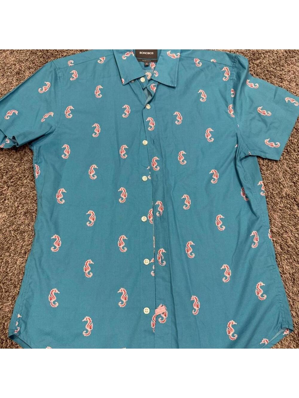 Bonobos Tailored Slim Fit Seahorse Print Button-Up Shirt, M